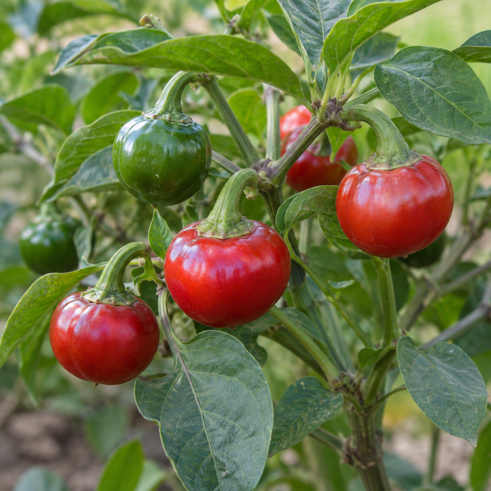 Capperino Pepper — plant and ripening pods (AI-generated illustration)
