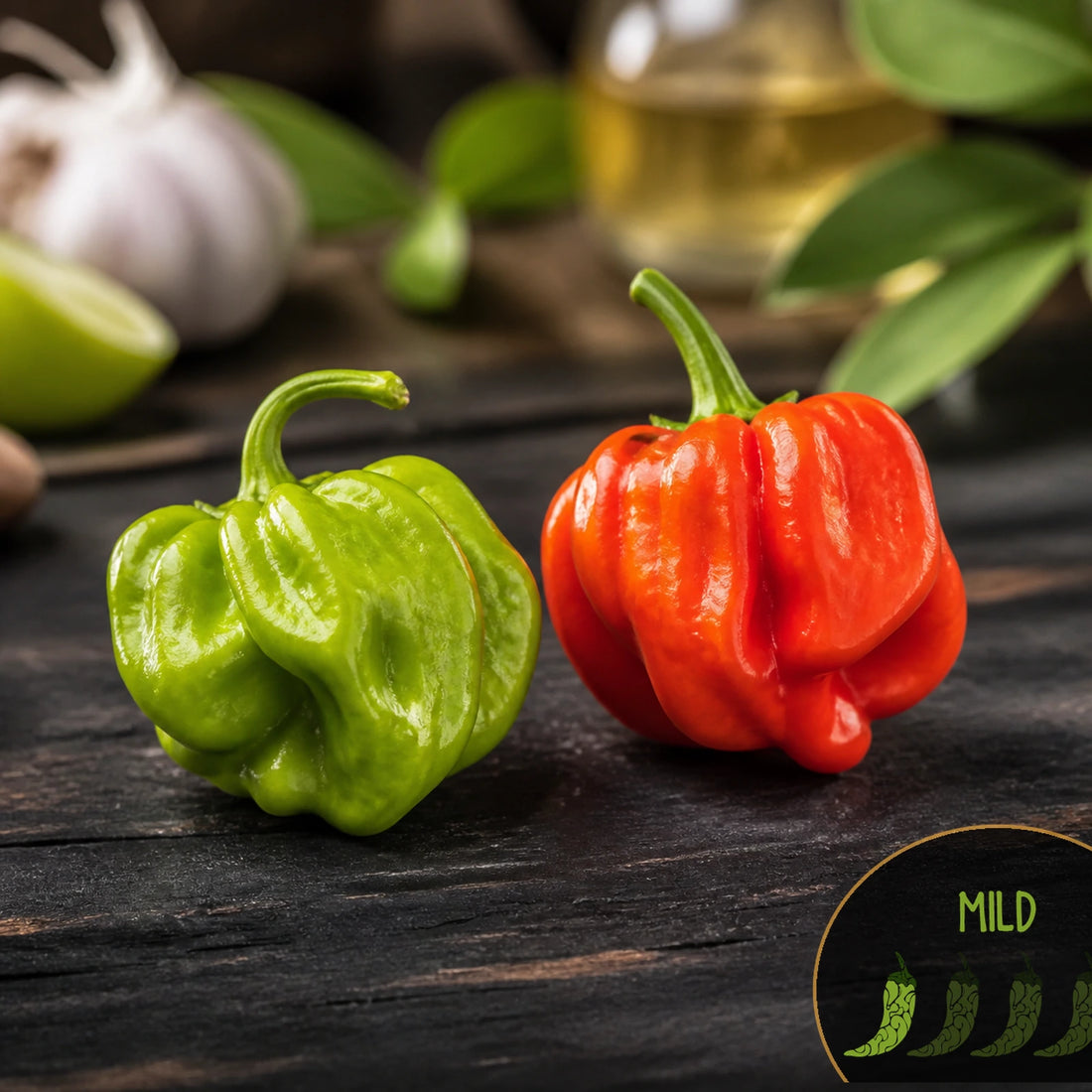 Habanero El Remo peppers with Casa Verde Mild heat-level badge