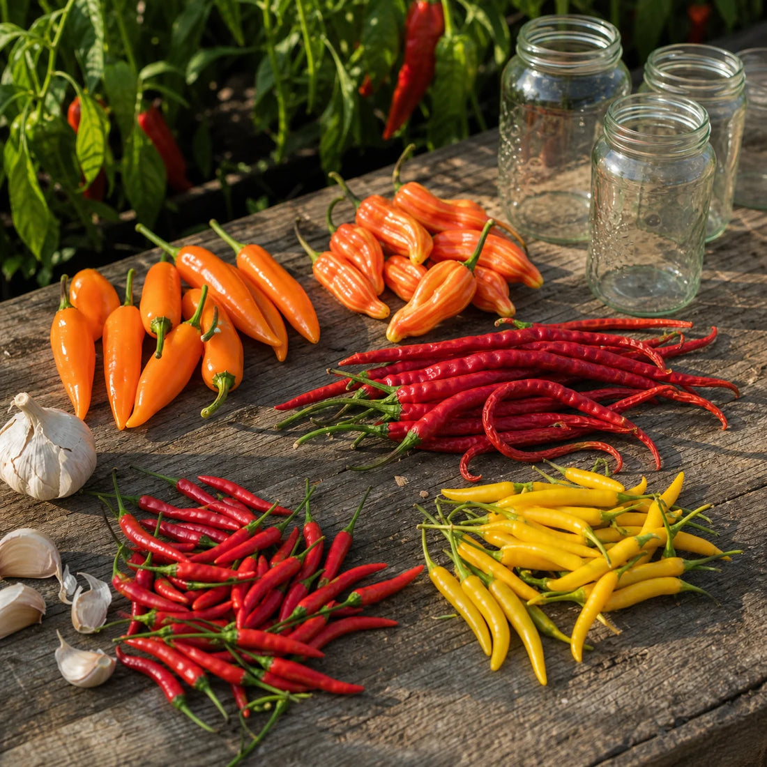 Hot Sauce Garden Pack with Aji Amarillo Sugar Rush Stripey Thunder Mountain Longhorn Red Thai and Golden Cayenne peppers