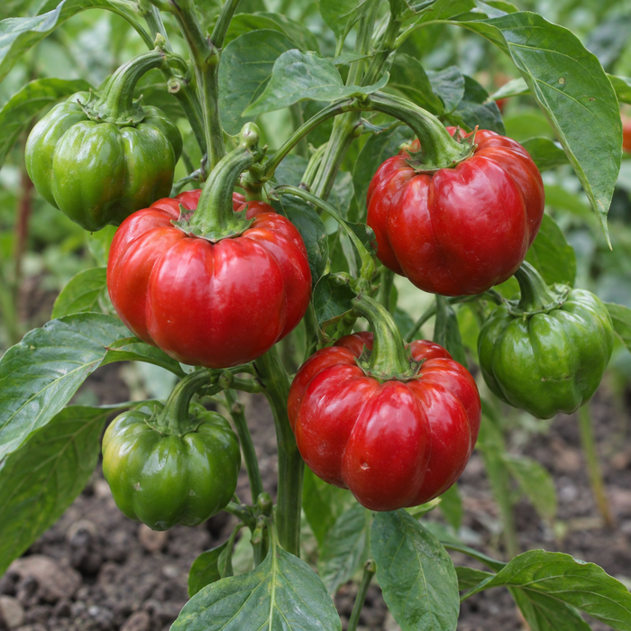 Round of Hungary Pepper — plant and ripening pods (AI-generated illustration)